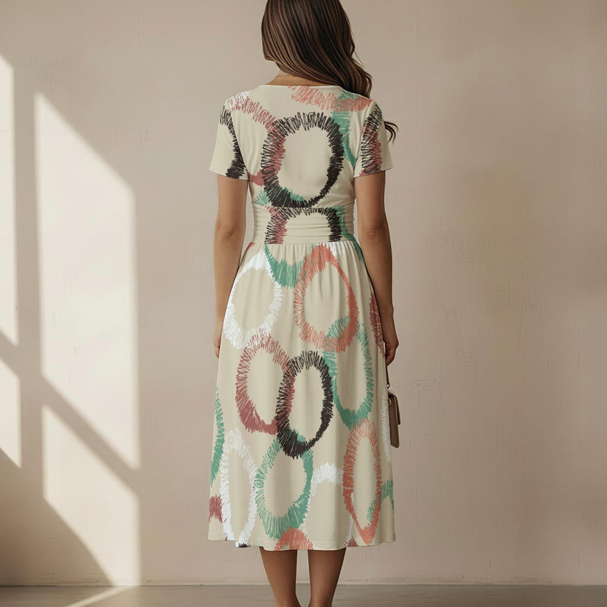 Women's Short Sleeve V Neck Midi Dress