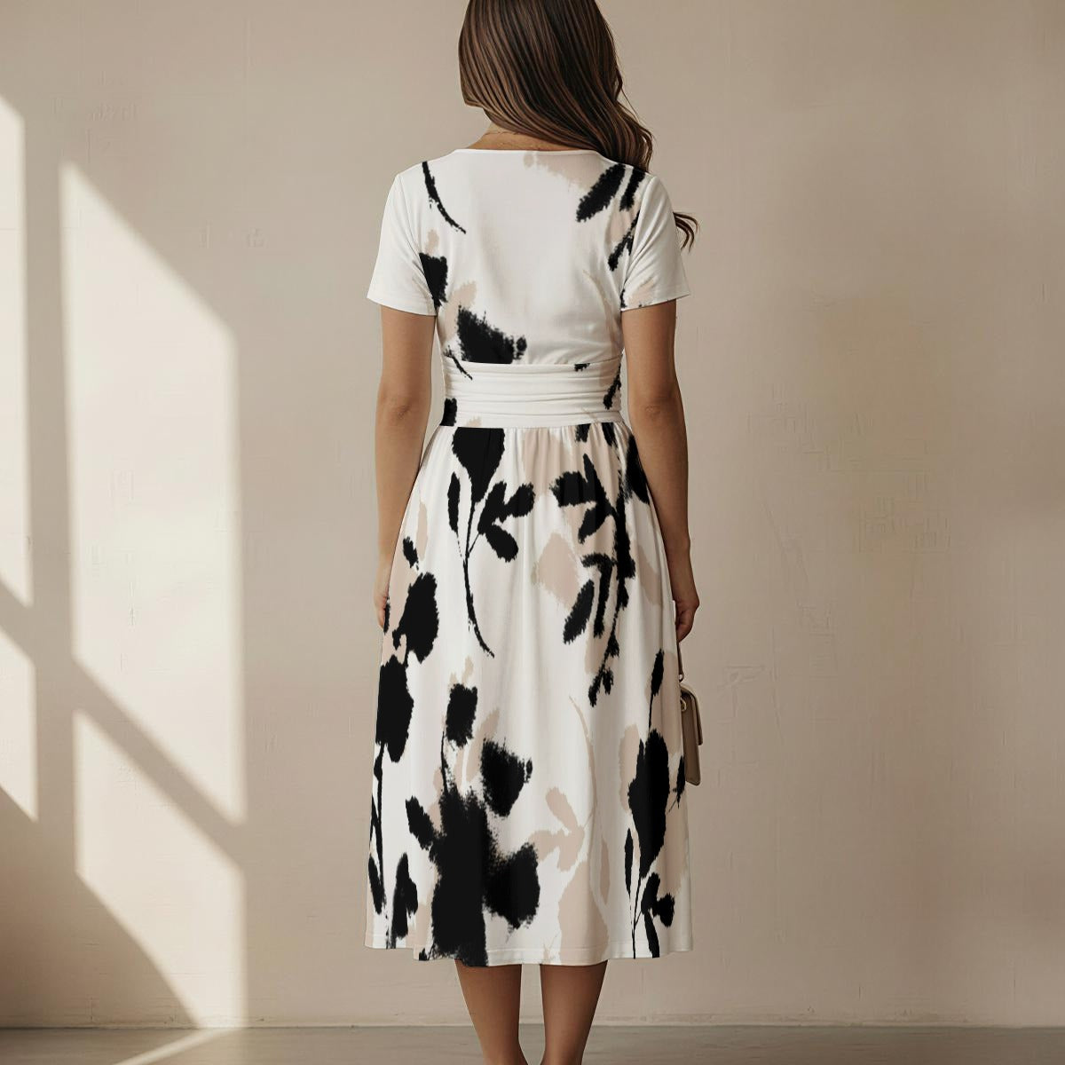 Women's Short Sleeve V Neck Midi Dress