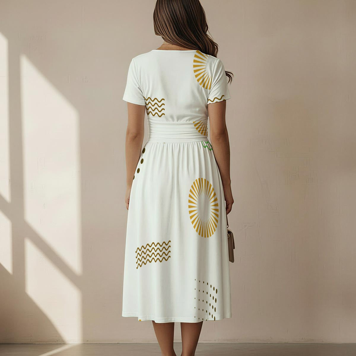 Women's Short Sleeve V Neck Midi Dress