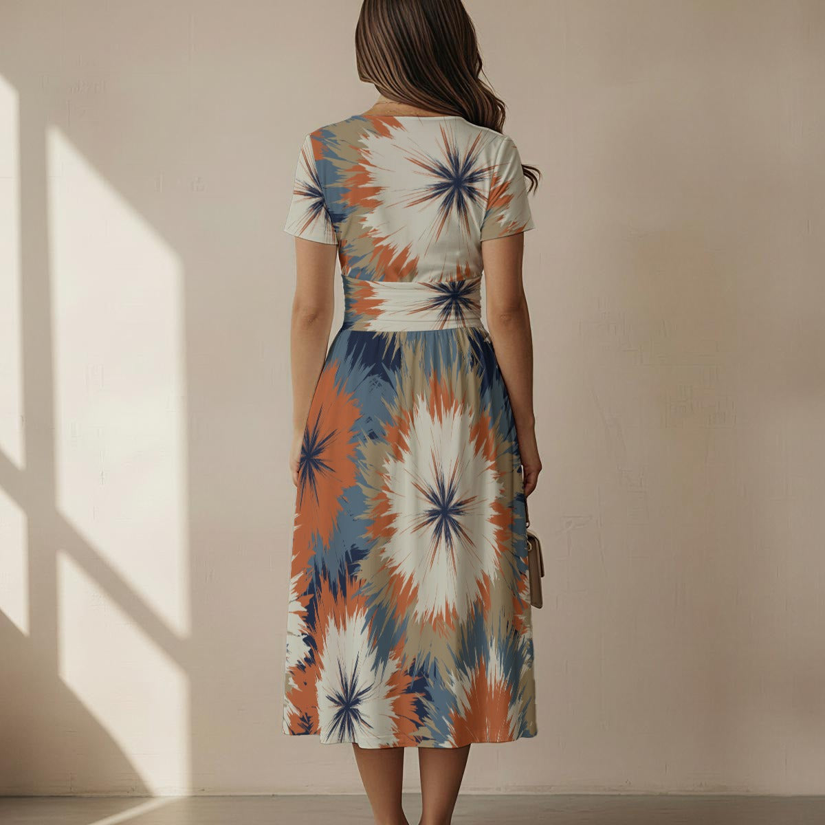 Women's Short Sleeve V Neck Midi Dress