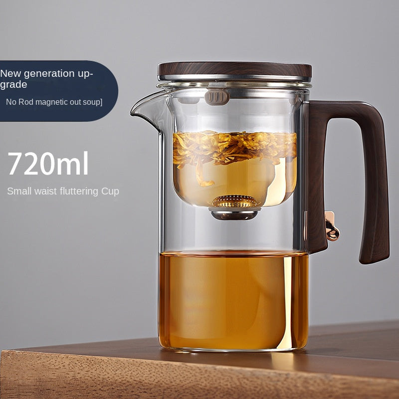 One click magnetic suction filter glass tea pot, automatic tea separation tea cup