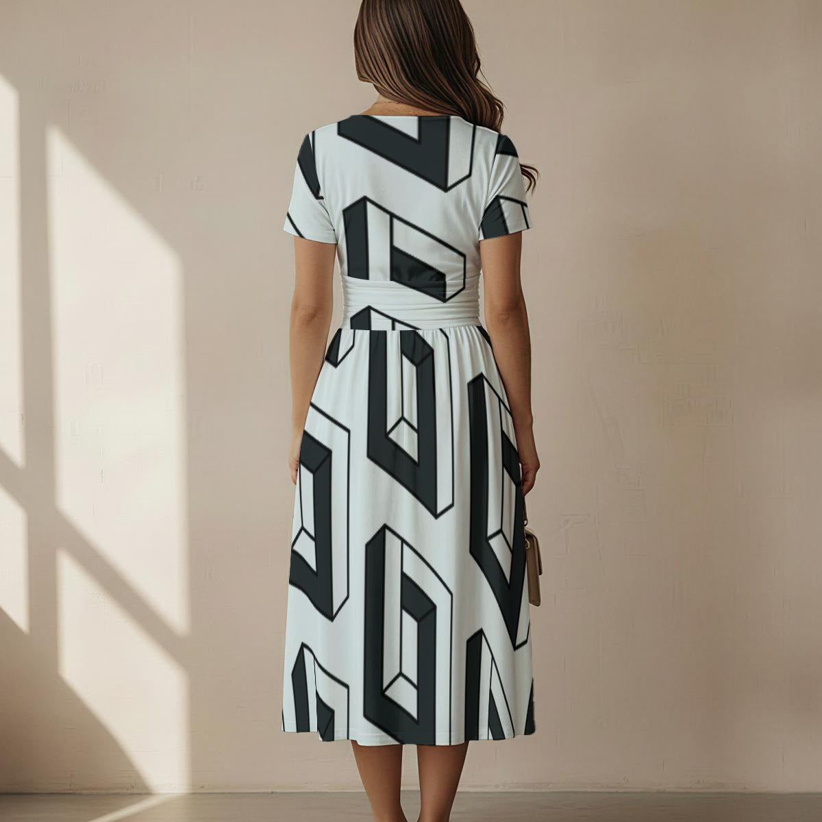 Women's Short Sleeve V Neck Midi Dress