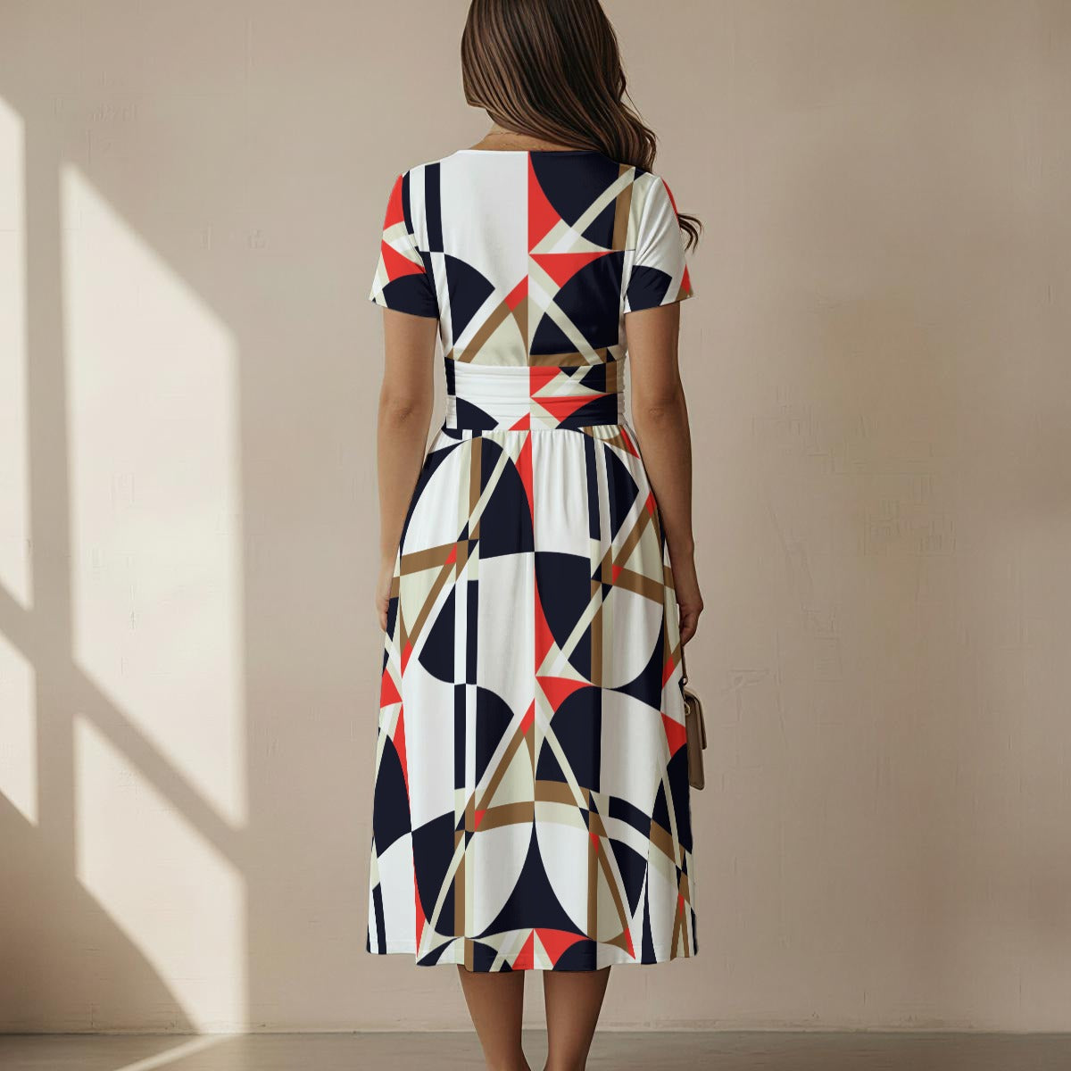 Short Sleeve V Neck Midi Dress