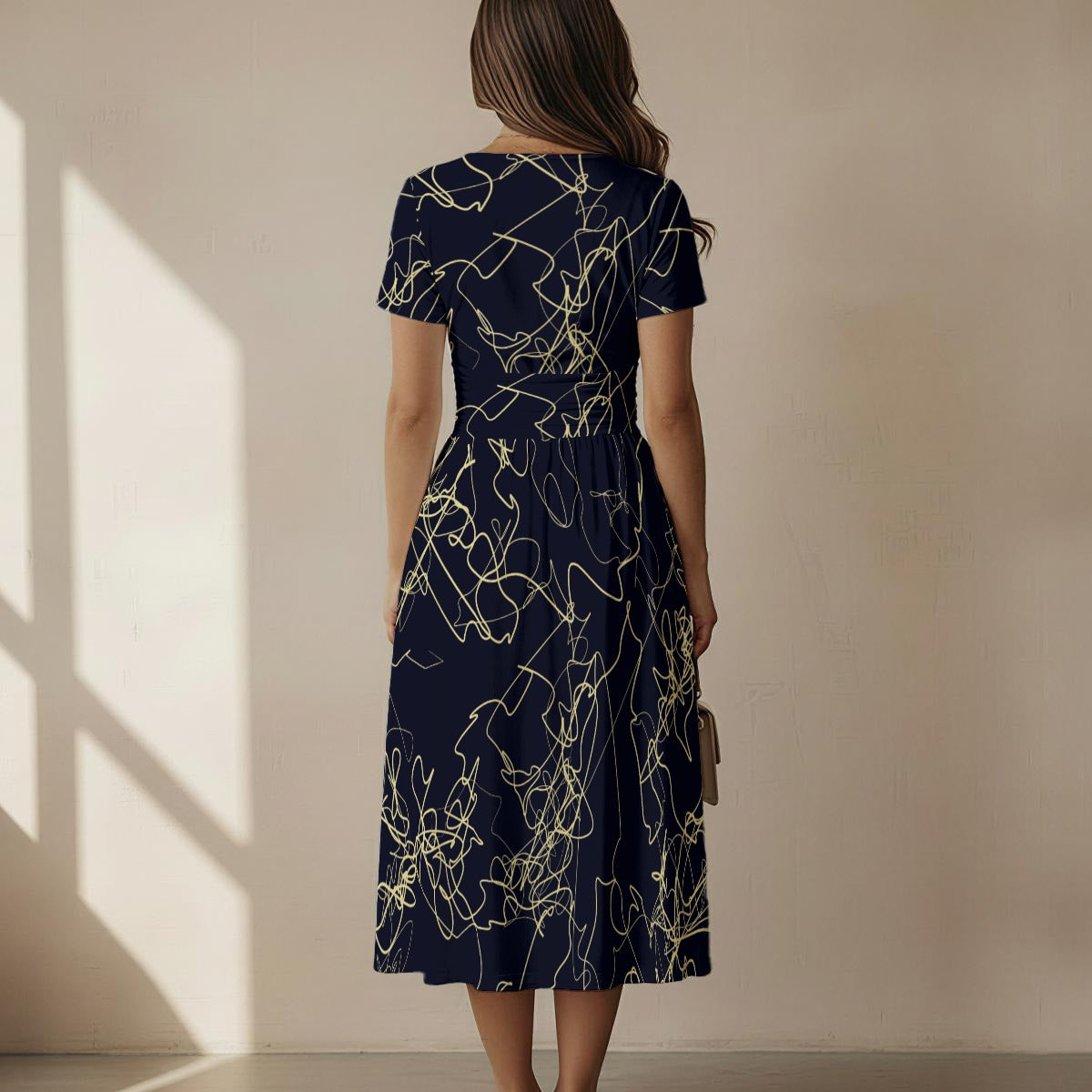 Women's Short Sleeve V Neck Midi Dress