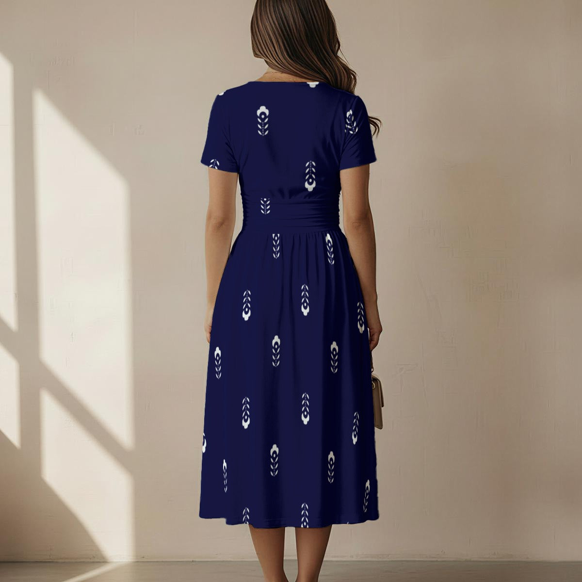 Women's Short Sleeve V Neck Midi Dress