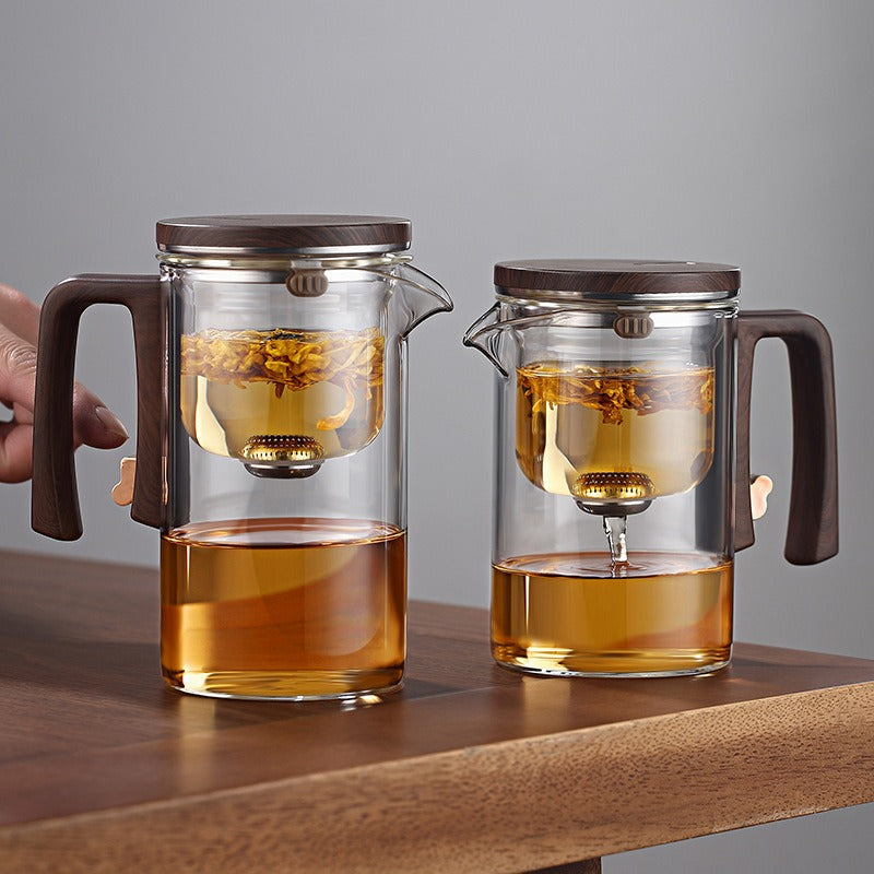 One click magnetic suction filter glass tea pot, automatic tea separation tea cup