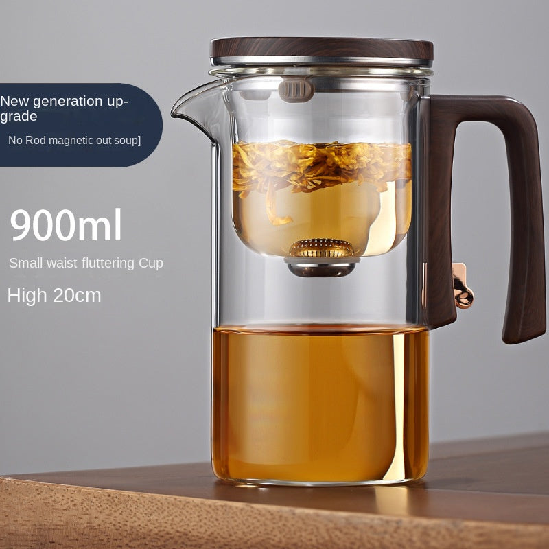 One click magnetic suction filter glass tea pot, automatic tea separation tea cup