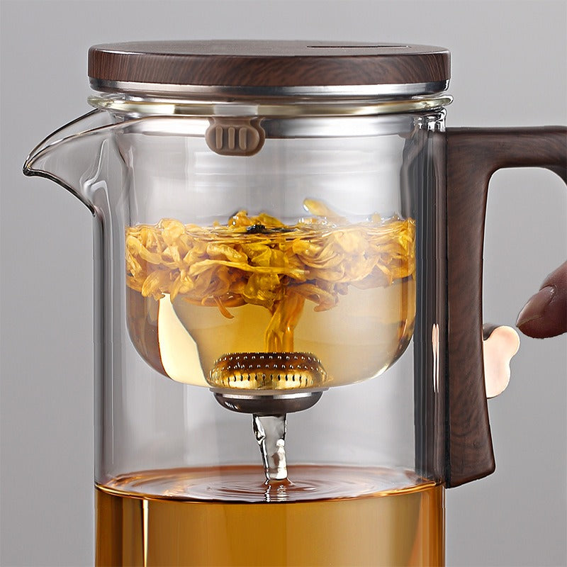 One click magnetic suction filter glass tea pot, automatic tea separation tea cup