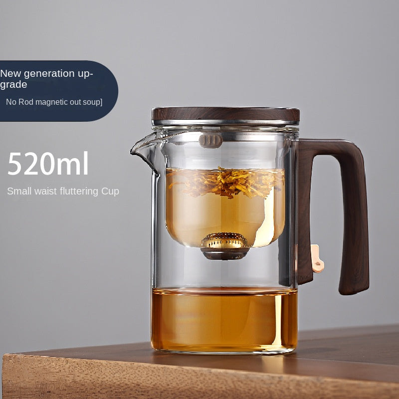 One click magnetic suction filter glass tea pot, automatic tea separation tea cup