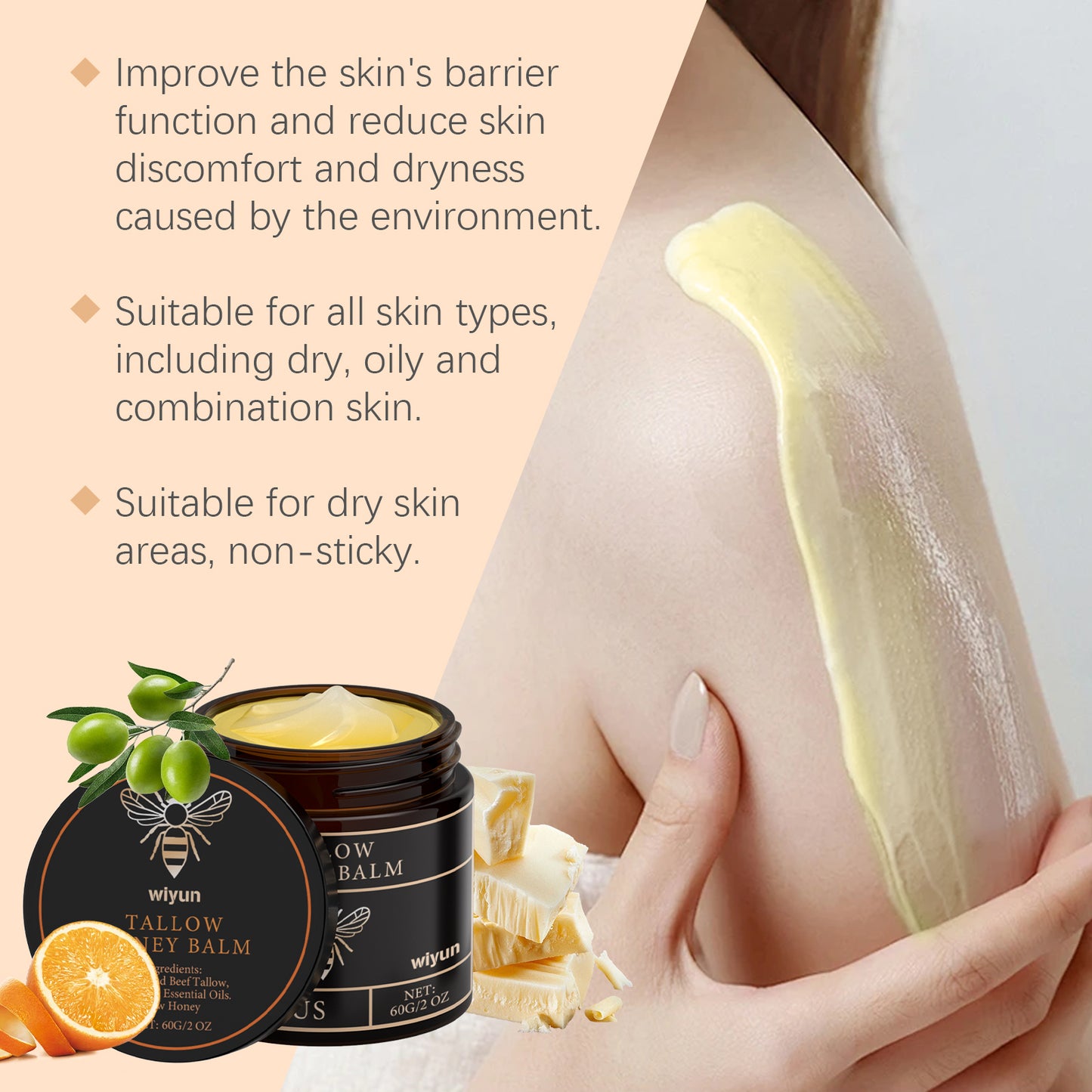 Wiyun The Beef Tallow Honey Moisturizing Cream Is A Gentle, Hydrating,