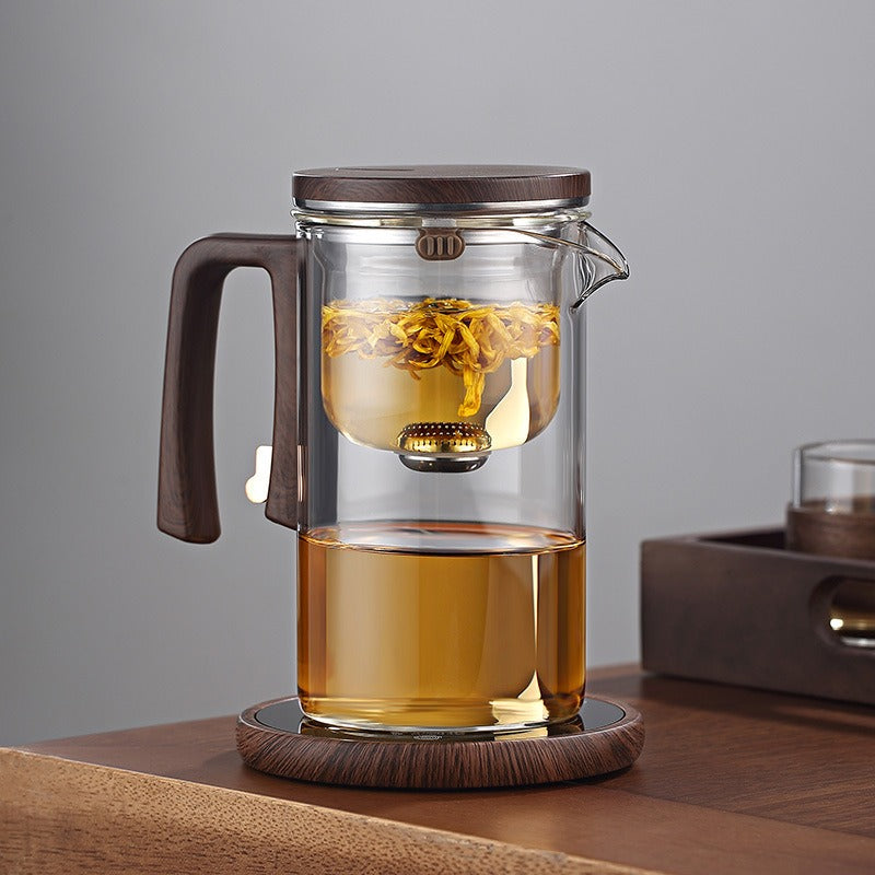 One click magnetic suction filter glass tea pot, automatic tea separation tea cup