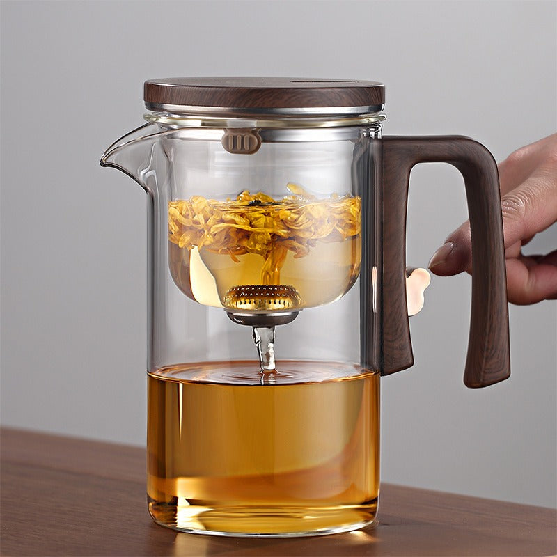 One click magnetic suction filter glass tea pot, automatic tea separation tea cup