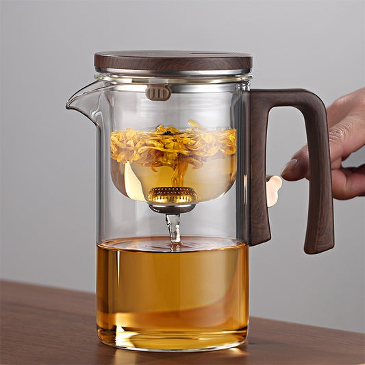 One click magnetic suction filter glass tea pot, automatic tea separation tea cup